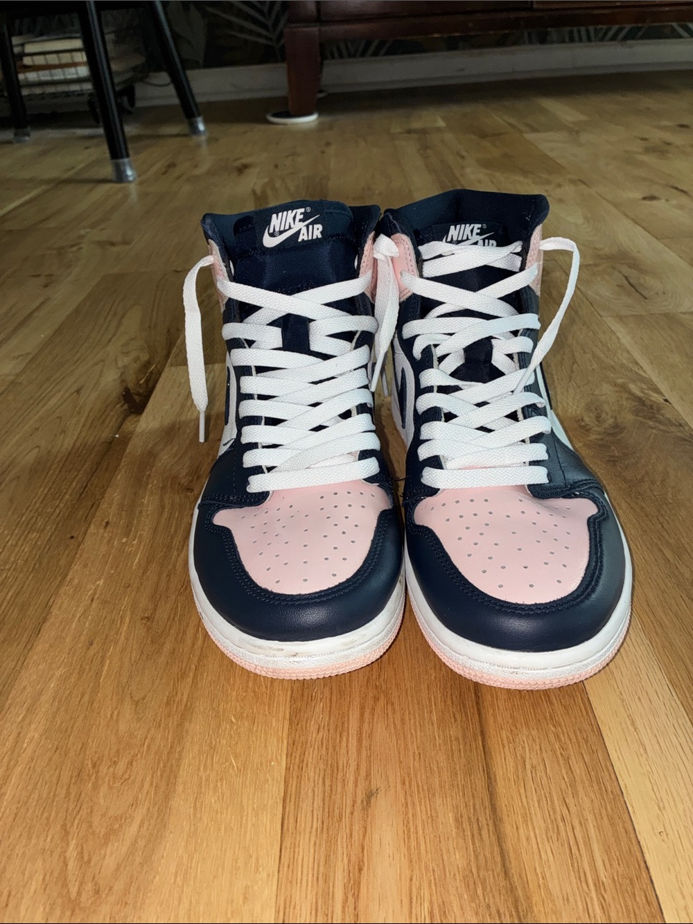 Nike Air High-Top Sneakers in Navy and Light Pink